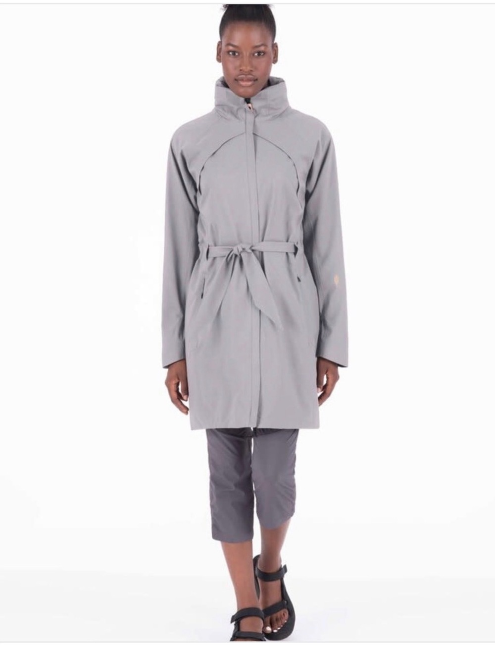 Women's Light Gray Tie-Waist RAIN COAT